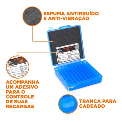 Caixa Estojo Porta Munição Stg  9mm E 380 Cap.100 Azul