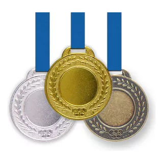 50 Medalhas Metal 35mm Lisa - Ouro Prata Bronze