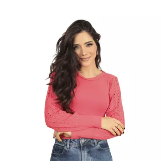 Blusa Feminina Sueter Manga Bufante Colar Tricô Tendência