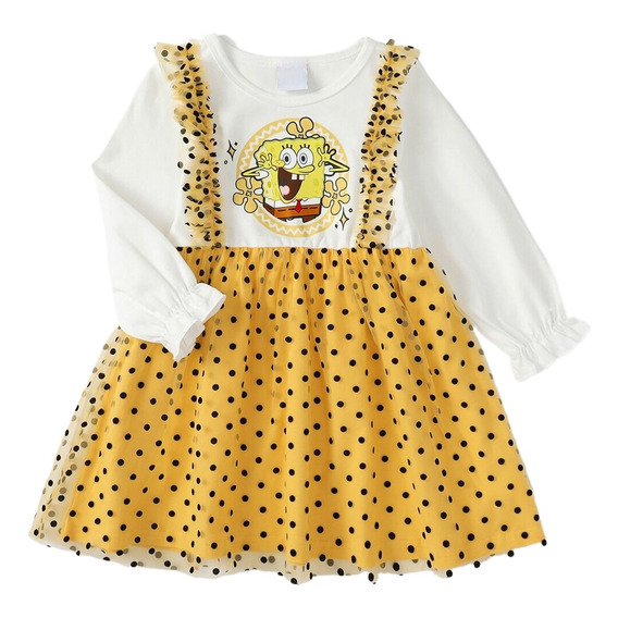 Vestido Con Estampado Volada Con Lunares Para Niñas 1-6 Años