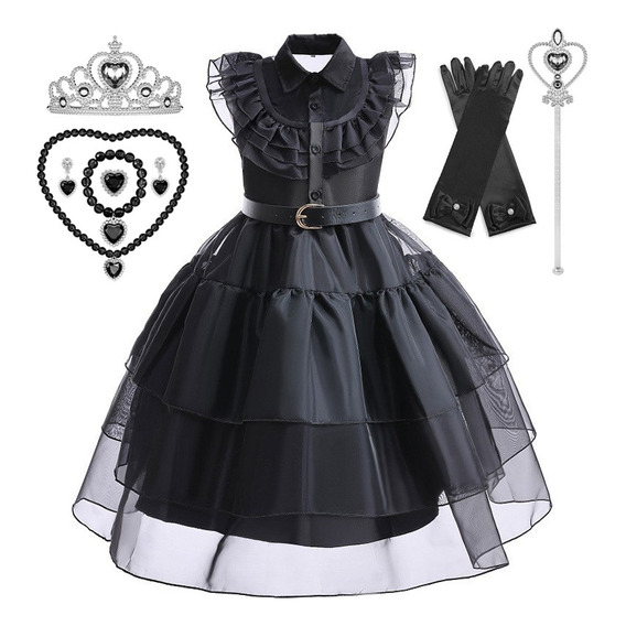 Merlina Addams Vestido Para Niñas Disfraz De Cosplay, Con Accesorios 5 Piezas, Vestido De Fiesta, Halloween, Wednesday Addams Vestido Netflix