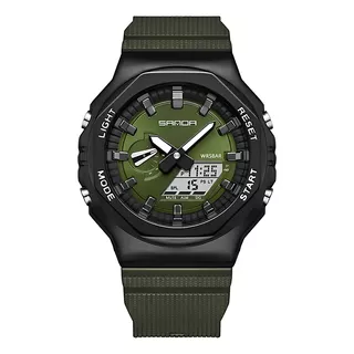 Relógio Masculino Digital-analógico Social Esportivo Militar Correia Verde Bisel Verde Fundo Verde