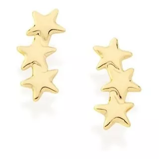 Brinco Rommanel Folheado Ouro 18k 3 Estrelas Lindo 522270 Cor Dourado