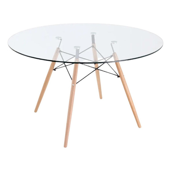 Mesa De Comedor Redonda De Vidrio Pata Madera - Eames 120 Cm