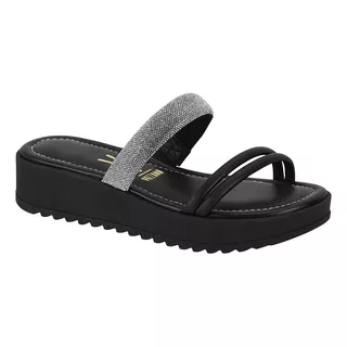 Tamanco Papete Salto Baixo De Strass Feminino Vizzano Flat