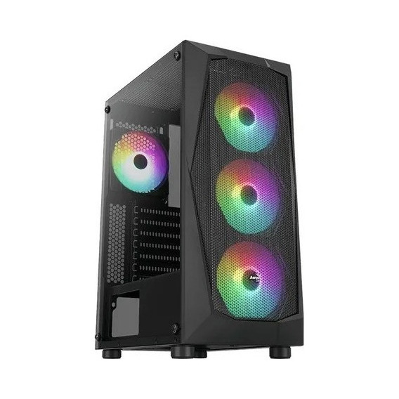 Chasis Caja Gamer Aerocool Falcon Rgb Vidrio 4 Fans Argb Color Negro