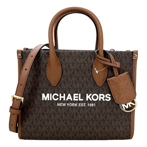 Bolsa Michael Kors Original Mirella Shopper Bag Cafe Logo Acabado de los herrajes Dorado Color Marrón oscuro Color de la correa de hombro Marrón Diseño de la tela MONOGRAMAS