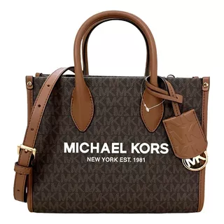 Bolsa Michael Kors Original Mirella Shopper Bag Cafe Logo Acabado De Los Herrajes Dorado Color Marrón Oscuro Color De La Correa De Hombro Marrón Diseño De La Tela Monogramas