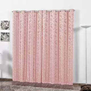 Cortina Jacquard 2,80 X 2,30 P/ Quarto Ou Sala, Varias Cores Cor Rosa