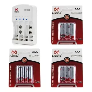 Kit 12 Carregador Rápido + Pilhas Recarregáveis Aaa 1000mah