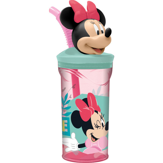 Vaso Niños 400ml Minnie Mouse Disney Figura 3d Con Bombilla