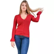 Cárdigan Sweater Fino Mujer - Escote En V Con Botones