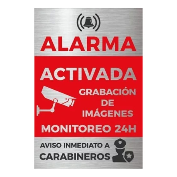 Señal De Metal Alarma Activada Grab 24hrs 30x20cm