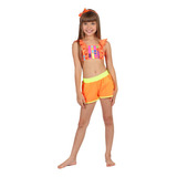 Short Tectel Laranja Verde Neon Siri Kids Fluor Leticia Uv