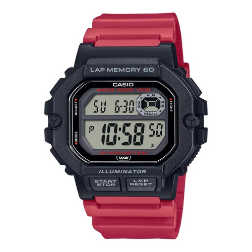 Reloj Casio Ws-1400h-4av Sumergible Original Color de la correa Rojo Color del bisel Negro Color del fondo Agua