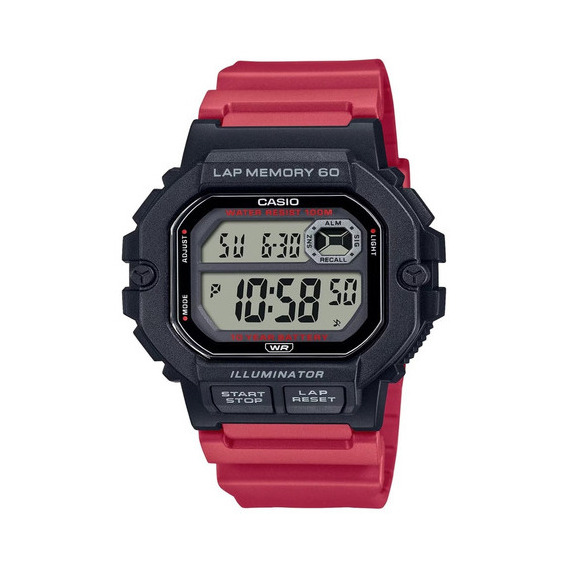 Reloj Casio Ws-1400h-4av, 60 Laps De Cronometro, 10 Años Color De La Correa Rojo Color Del Bisel Negro Color Del Fondo Agua