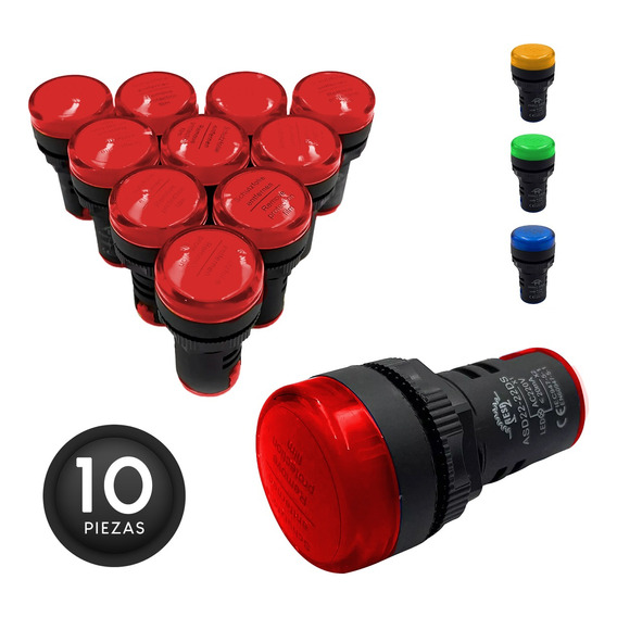 10 Piezas Foco Piloto Led 110/220v 22mm Industrial Tablero