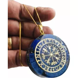 Pingente Orgonite Lapis Lazuli Vegvisir Viking Runas