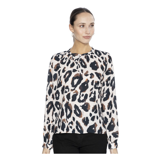 Blusa Estampada M/ Larga Cuello Mao Oriana Mujer Asterisco