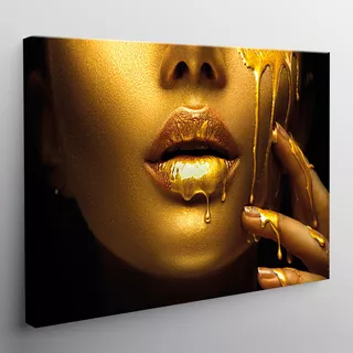 Cuadro Mujer Dorada Labios Dorados Metalica Canvas 60x40
