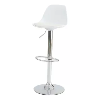 Banqueta Alta Para Barra Cocina Regulable Cromada Plástico - Tulip Color Blanco Ecocuero