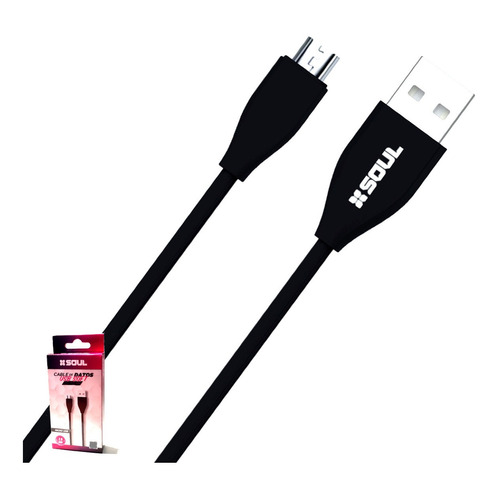 Cable De Datos Usb Soft Cable Usb- Micro Usb 1 Metro Soul Color Negro