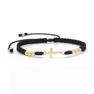 Pulsera Tejida Con Cruz Oro Laminado 18k Iconic Store