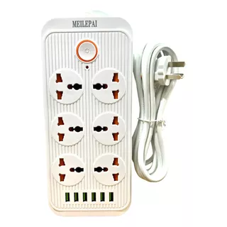 Alargue Zapatilla Electrica 6 Tomas Usb 6 Tomas Universales Color Blanco