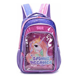 Mochila Escolar 18 P Espalda Primaria Unicornio 45x32 Cm Mca Color Violeta Cosmic Diseño De La Tela Liso