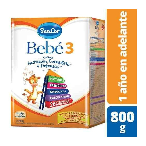 Leche Sancor Bebe 3 (+2 Años) Polvo 800 Grs X 12 Cajas