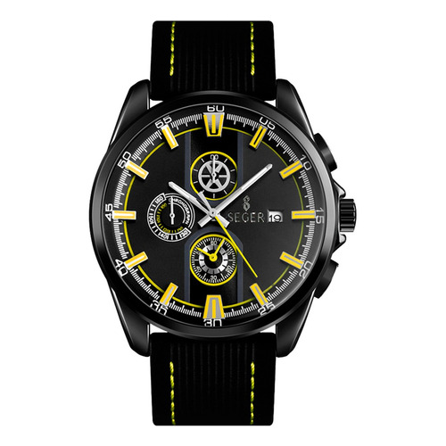 Reloj Hombre Seger 9181 Original Eeuu Sport Casual Elegante Color de la malla Negro/Amarillo