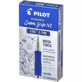 Caneta Retratil Super Grip 0.7mm Fina Azul Cx C/12 Pilot