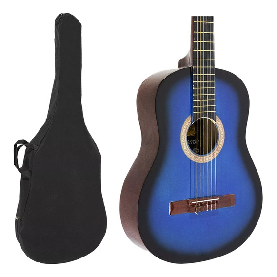 Guitarra Criolla Clasica De Estudio Azul + Funda De Regalo