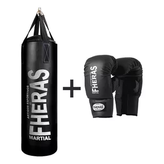 Saco De Pancadas Com Luva Fheras Boxe Muay Thai Mma 1,00m Cor Preto