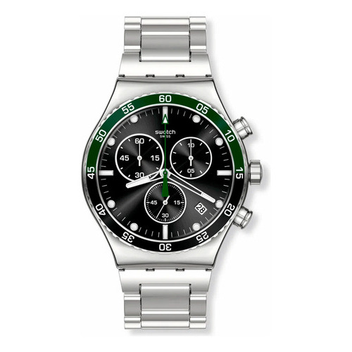 Reloj Swatch Dark Green Irony Chrono Yvs506g Original Color de la malla Plateado Color del bisel Verde Color del fondo Negro