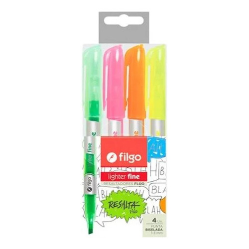 Resaltadores Filgo Fluo Neon X4u Fine Lighter Biselada