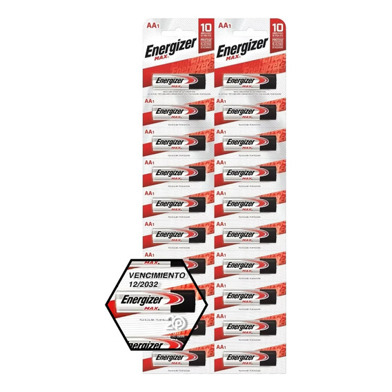 20 X Pilas AA ENERGIZER MAX E91 Pilas Alcalinas 1.5V