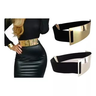 Cinturón Cintura Placa Metal Espejo Elegante Color Oro Mujer