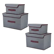 Set X4 Cajas De Tela Gadnic Orgca10x Canasto Gris Organizador Con Tapa Plegables