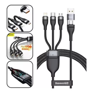 Cable Microcargador Baseus 3 En 1 Usb-c P C Lightning De 100 W, Color Negro