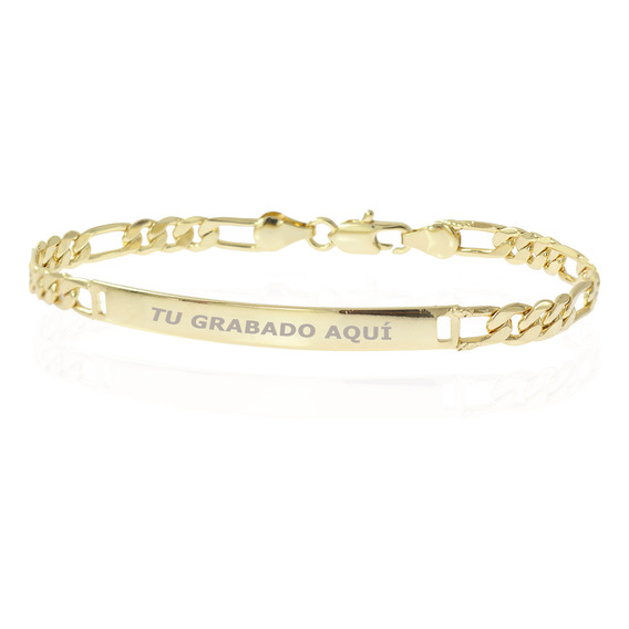 Grabado Gratis Esclava Con Placa Figaro 3x1 Chapa De Oro 18k