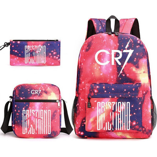 Mochilas de Cristiano Ronaldo para niños y niñas, 3 piezas, color rojo