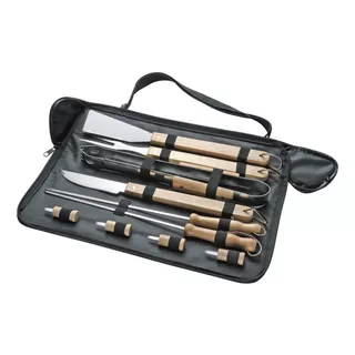 Set Kit Bbq Asado Parrilla 10 Piezas Espátula Metal, Estuche