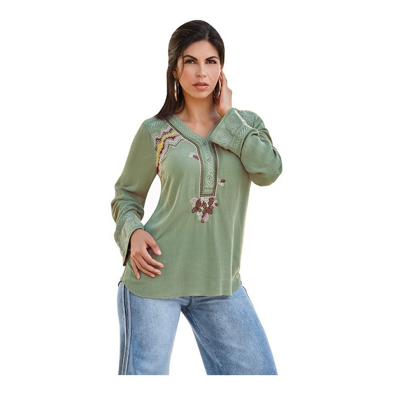 Blusa Casual Mujer Color Verde 993-97
