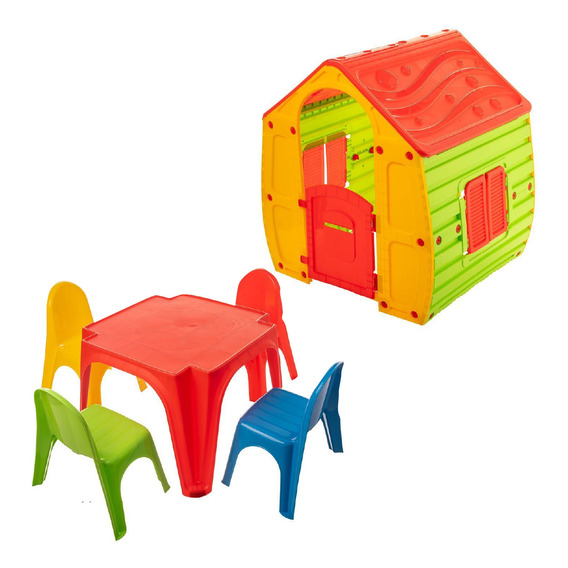 Casita Infantil Plástico + Juego De Mesa Y 4 Sillas Starplay