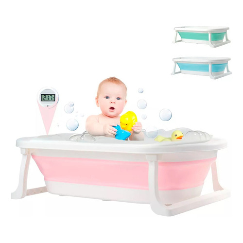 Bañera Tina De Baño Para Bebe Plegable Portatil Casa Y Viaje Color Rosa Liso