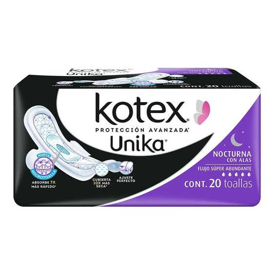 U By Kotex Toalla Femenina Nocturna Con Alas, 20 Piezas