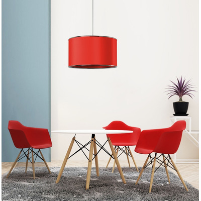 Colgante Pantalla Roja 1 Luz Con Virola Cromo Deco Moderno