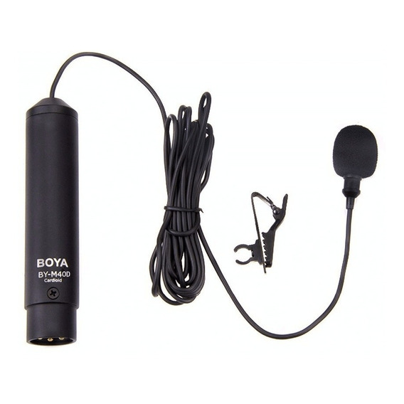 Micrófono de solapa XLR Boya BY-M40d, cable de 2 metros, color negro