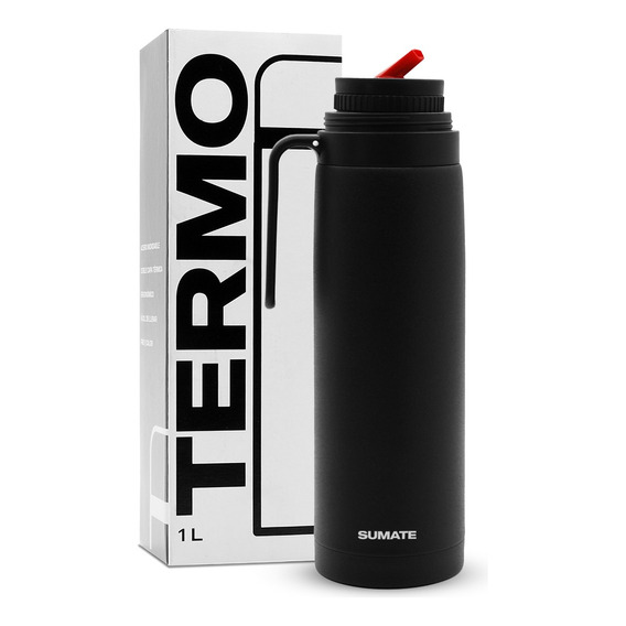 Termo Acero Inoxidable 1 Litro Sumate Negro Con Manija 